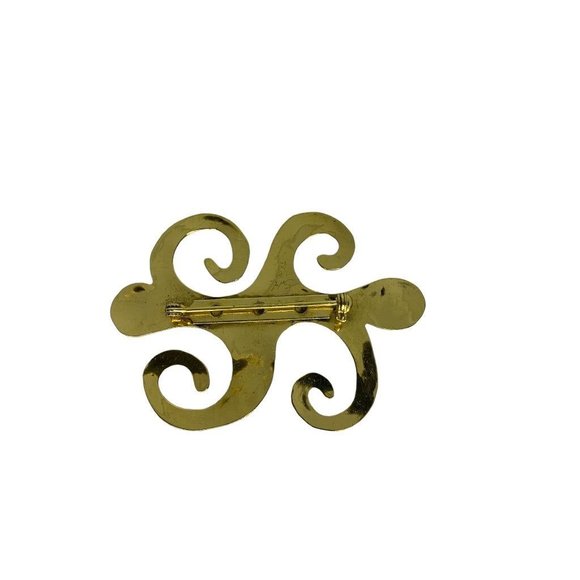 Vintage Signed 1996 "S.H." Swirl Brooch Goldtone Statement 2.5" l x 2"h - Picture 6 of 8